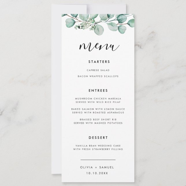 Elegantes Skript Modernes Menü für Hochzeiten im G Einladung (Vorderseite)