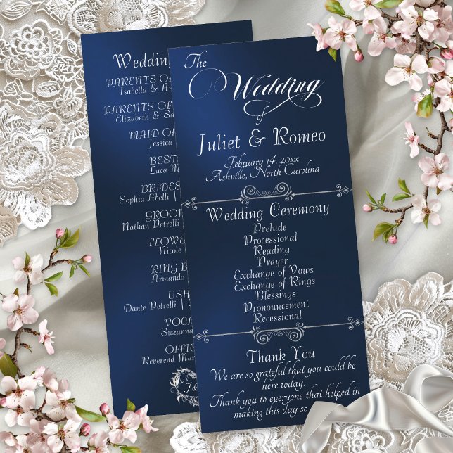 Elegantes Skript & Monogramm - Blaue Hochzeit Programm (Von Creator hochgeladen)