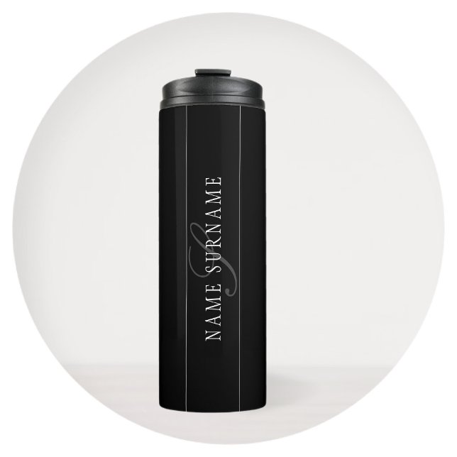 Elegantes Skript-Monogramm editierbar Schwarz Grau Thermosbecher (Von Creator hochgeladen)