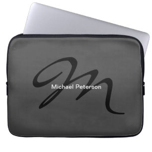 Elegantes Skript Monogramm Initial Modern Grau Laptopschutzhülle
