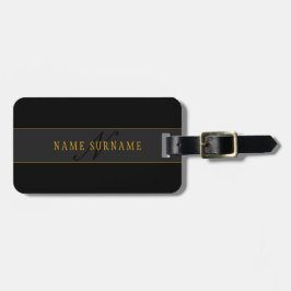 Elegantes Skript-Monogramm Schwarz & Gold Gepäckanhänger