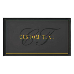 Elegantes Skript-Monogramm Schwarz & Gold Namenschild