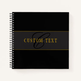 Elegantes Skript-Monogramm Schwarz & Gold Notizbuch