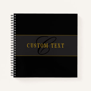 Elegantes Skript-Monogramm Schwarz & Gold Notizbuch