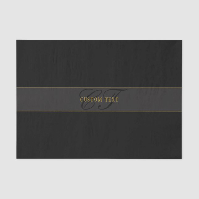 Elegantes Skript-Monogramm Schwarz & Gold Seidenpapier (Vorderseite)