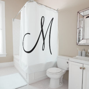 Elegantes Skript-Monogramm-Schwarz-weiße Initiale Duschvorhang