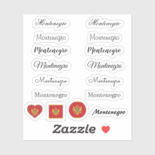 Elegantes Skript Montenegro & Flaggen /Name Set Aufkleber (Blatt)