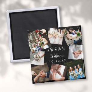 Elegantes Skript Mr Mrs Hochzeitsfoto Collage Magn Magnet