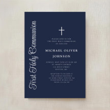 Elegantes Skript Navy Blau Junge Erste Kommunion