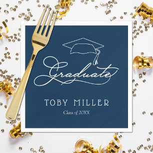 Elegantes Skript   Navy Blue Abschluss Paper Napki Serviette
