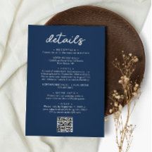 Elegantes Skript Navy Blue QR Code Hochzeitdetails