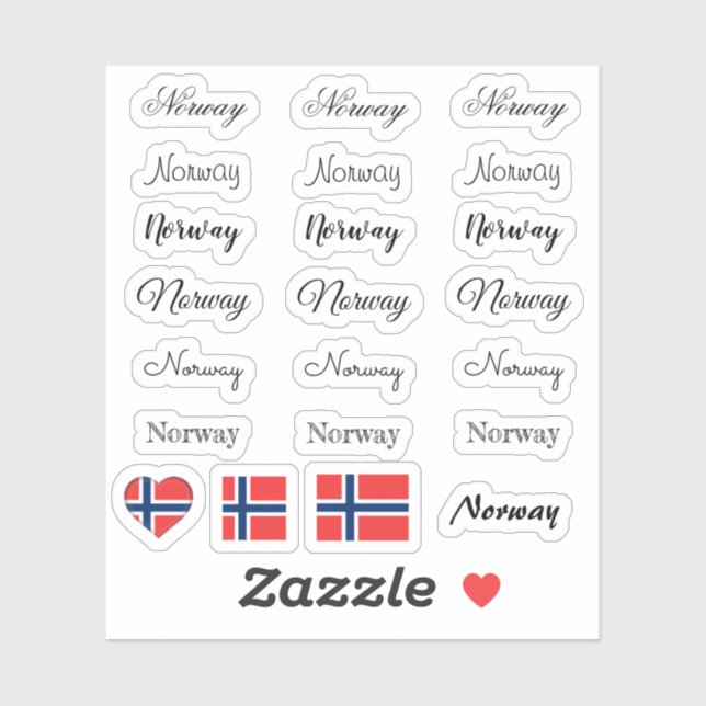 Elegantes Skript Norwegen & Norwegische Flagge /Na Aufkleber (Blatt)
