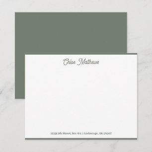 Elegantes Skript Olive Green Stationery Border Mitteilungskarte