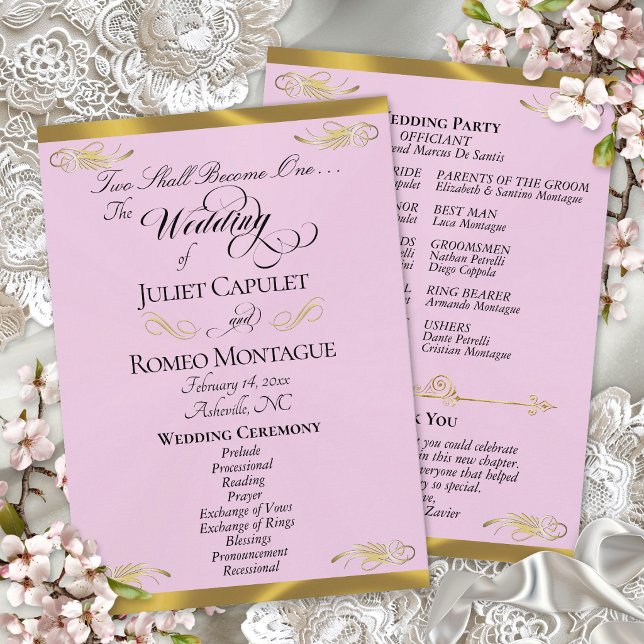 Elegantes Skript - Pink Pearl/Goldene Hochzeit Programm (Von Creator hochgeladen)