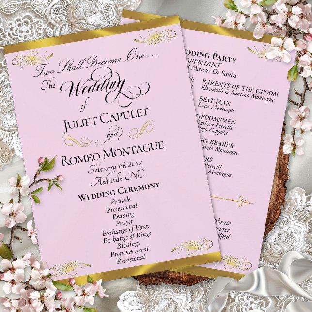 Elegantes Skript - Pink Pearl/Goldene Hochzeit Programm (Von Creator hochgeladen)