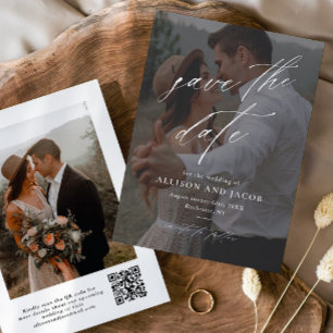 Elegantes Skript-QR-Code-Hochzeitsfoto Save The Date