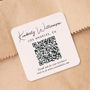 Elegantes Skript QR Code Rosa Danke Quadratischer Aufkleber