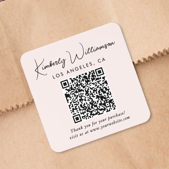 Elegantes Skript QR Code Rosa Danke Quadratischer Aufkleber (Von Creator hochgeladen)