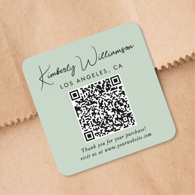 Elegantes Skript QR-Code Salbei Grün Danke Quadratischer Aufkleber (Von Creator hochgeladen)