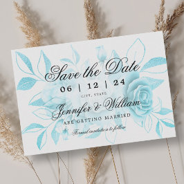 Elegantes Skript Romantische Hochzeit Türkis Flora Save The Date