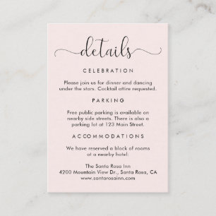 Elegantes Skript Rosa Hochzeitdetails Begleitkarte