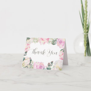 Elegantes Skript Rosafarbenes Florales Hochzeits-D Dankeskarte