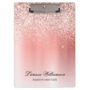 Elegantes Skript Roségold Glitter Schönheitssalon Klemmbrett