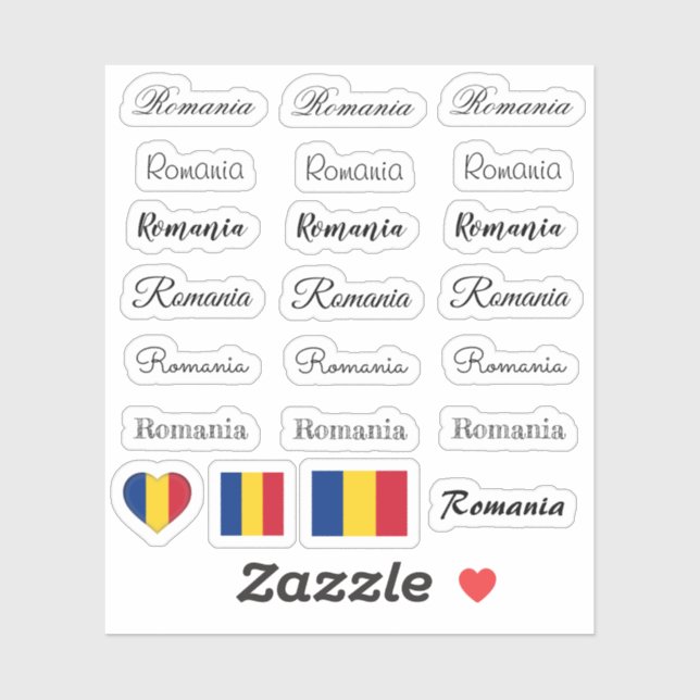 Elegantes Skript Rumänien & Rumänische Flagge /Nam Aufkleber (Blatt)