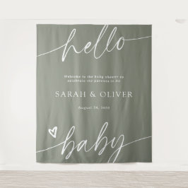Elegantes Skript Salbei-Grün Baby Shower Willkomme Wandteppich