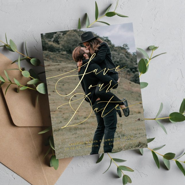 Elegantes Skript Save the Date Folieneinladung (Von Creator hochgeladen)