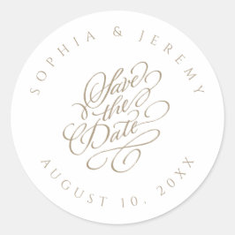 Elegantes Skript Save the Date Hochzeit Runder Aufkleber