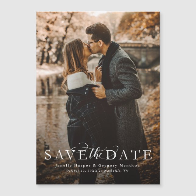 Elegantes Skript Save the Date Magnetkarte Foto (Vorderseite)