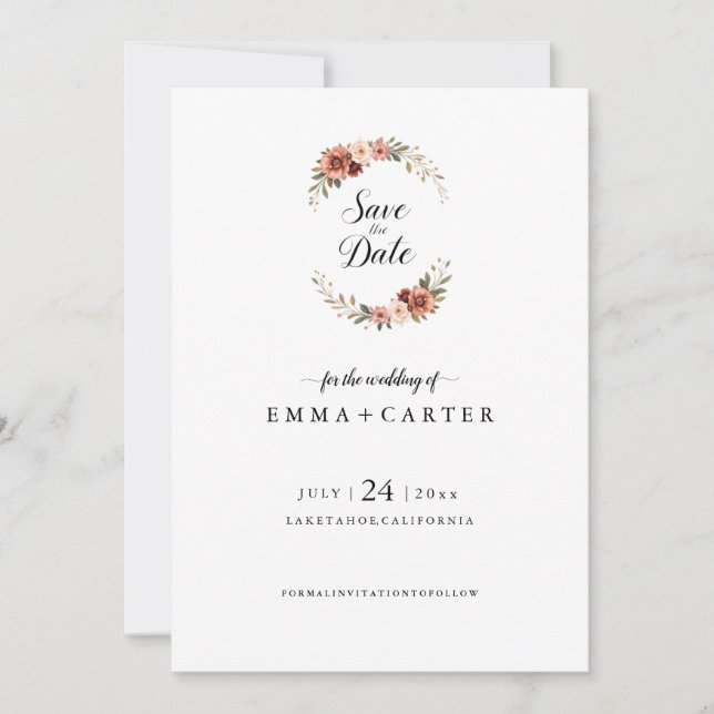 Elegantes Skript Save the Date mit Pastel-Rose (Vorderseite)