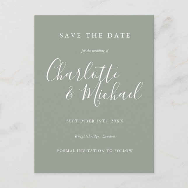 Elegantes Skript Save the Date Postkarte (Vorderseite)