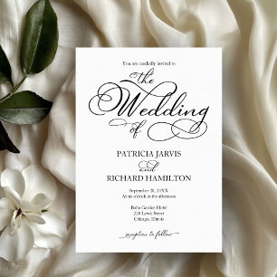 Elegantes Skript Schwarz und Weiß Hochzeit QR Einladung