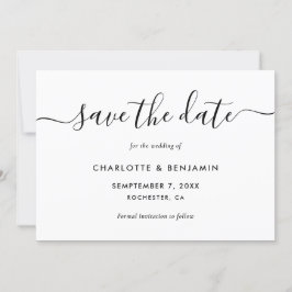 Elegantes Skript Schwarz und Weiß Hochzeit Save The Date