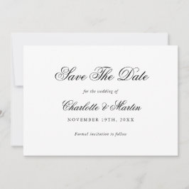 Elegantes Skript Schwarz und Weiß Hochzeit Save The Date