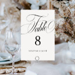 Elegantes Skript Schwarz und Weiß Hochzeit Tischnummer<br><div class="desc">Die elegante Script Black and White Wedding Tischnummer verfügt über ein großes,  feines Skript und ein elegantes Styling.</div>