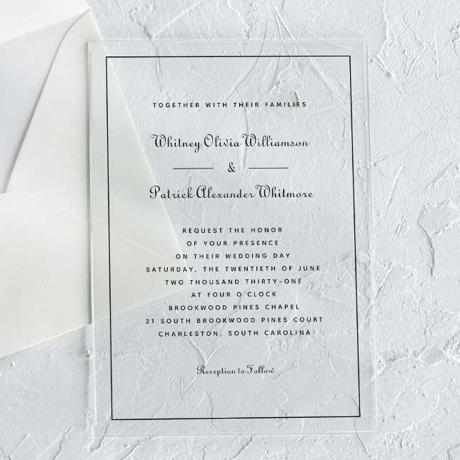 Elegantes Skript Schwarz-weiß Formal Classic Hochz Acryleinladungen (Elegant Script Black White Formal Classic Weddings Acrylic Invitations)