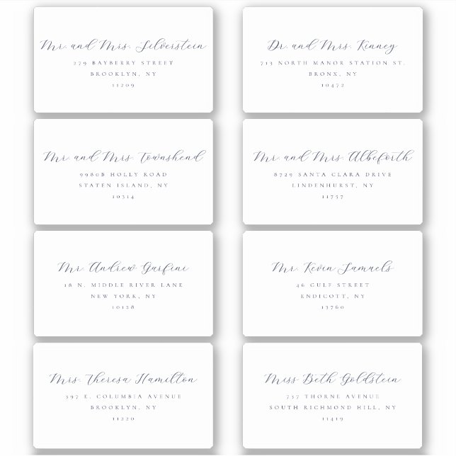 Elegantes Skript Serif Text 8 Hochzeitadressen-Lab Aufkleber (Vorderseite)