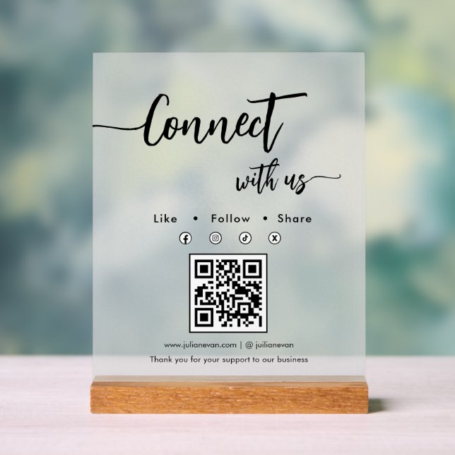 Elegantes Skript Social Media Einzel-QR-Code Acrylschild (Neutral)