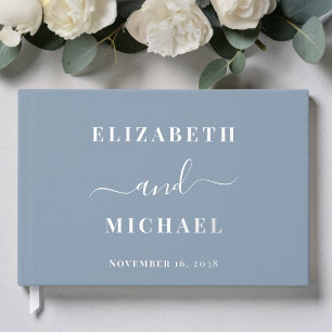 Elegantes Skript Staublau Hochzeit Gästebuch