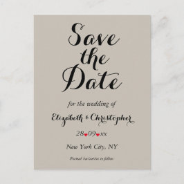Elegantes Skript Taupe Hochzeit Speichern Sie das Postkarte