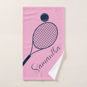 Elegantes Skript Tennisspieler Personalisiert Rosa Handtuch