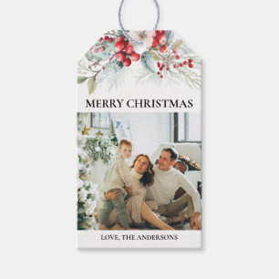 Elegantes Skript und Foto Red Berries Weihnachte Geschenkanhänger