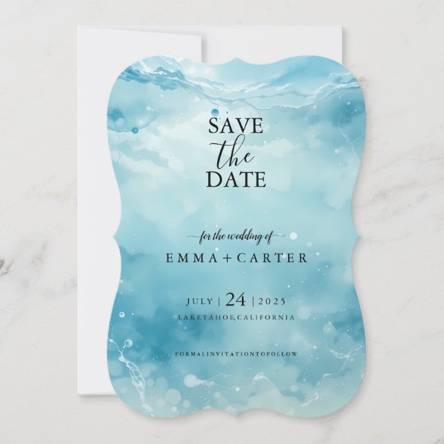 Elegantes Skript unter Meer Save the Date Wasserfa (Vorderseite)