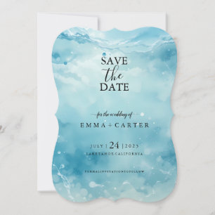Elegantes Skript unter Meer Save the Date Wasserfa