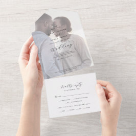 Elegantes Skript verblichenes Foto Hochzeit in ein All In One Einladung