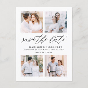 Elegantes Skript - Vier FotoCollage Save the Date Ankündigungspostkarte