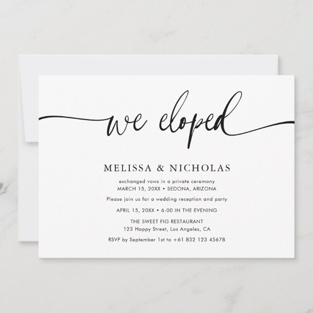 Elegantes Skript Wir haben Elopement Hochzeit Einladung (Vorderseite)